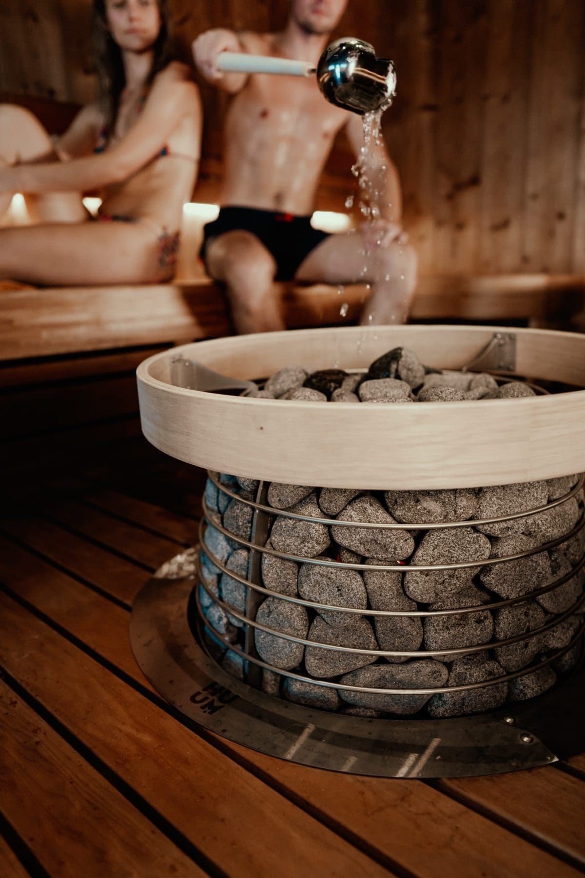 Beautiful Sauna Stove With Safety Ring In Center Of Sauna