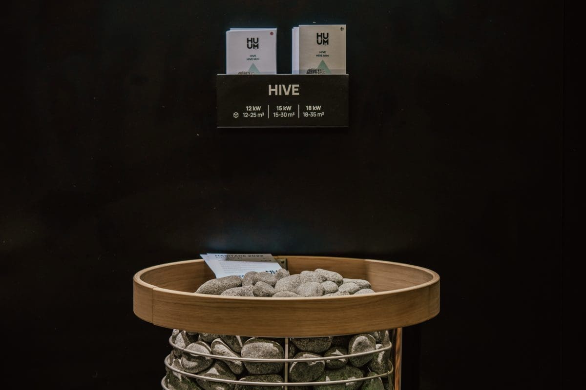 Huum Hive Electric Sauna Heater On Display With Safety Ring At Showroom