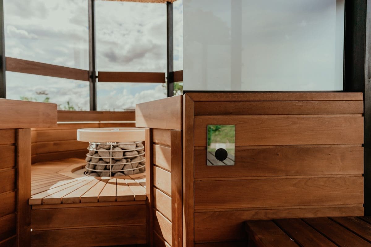 Huum Hive With Safety Ring And Uku Controller In Haljas Sauna - Both From Estonia And Available In Usa And Canada Today.