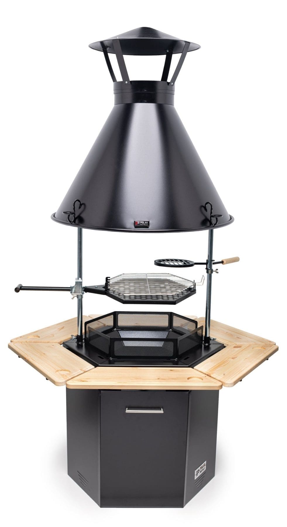 wood fired grill with hood from Finland in black.