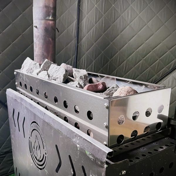North Shore prism sauna tent rock basket voted the best sauna tent and stove