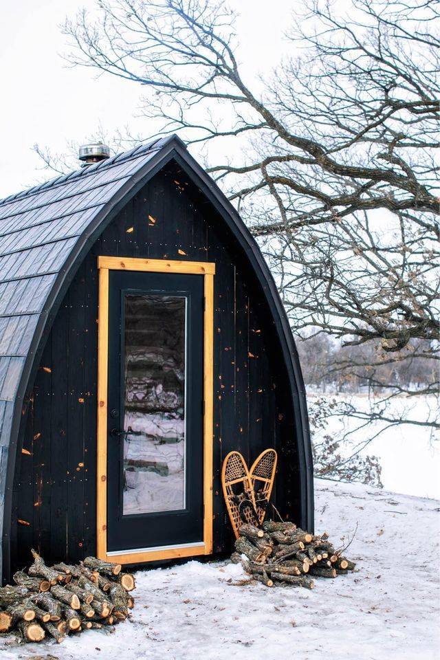 timber arched outdoor sauna