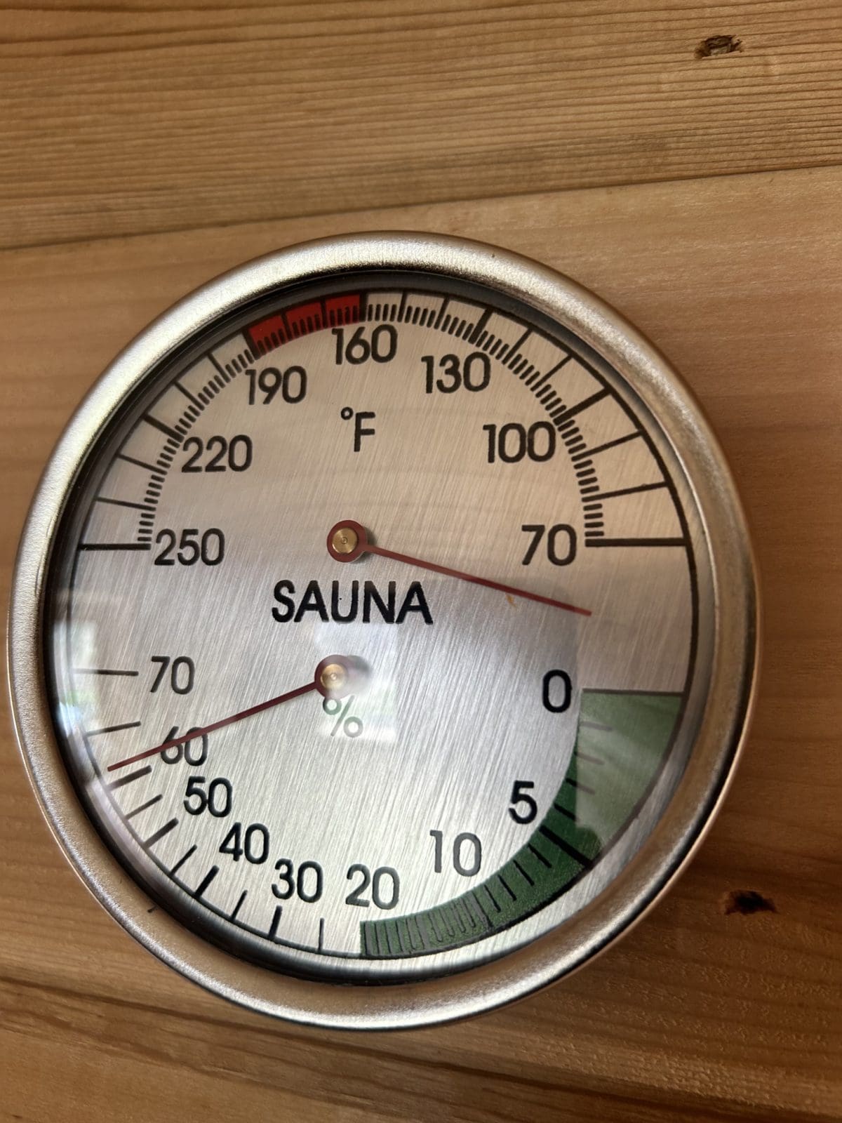 amerec sauna thermometer and hygrometer in a cedar sauna