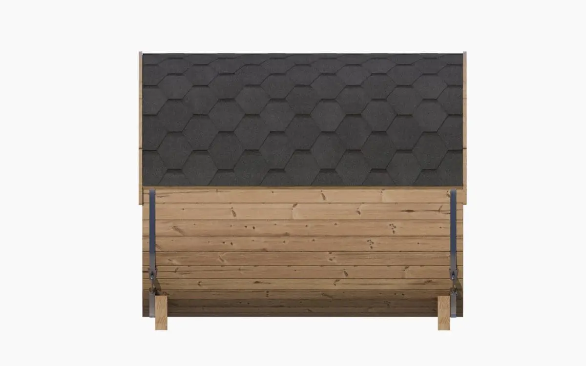 This Image Showcases The Saunalife E8 Barrel Sauna In All Its Glory. The Large, Cylindrical Shape Of The Sauna, Mimicking The Style Of A Traditional Barrel, Is Immediately Striking. Crafted From Beautifully Rich And Naturally Insulated Nordic Spruce, The Sauna Shows An Excellent Combination Of Craftsmanship And Quality. The Picture Angle Provides A Clear View Of The Sauna'S Exterior. The Wooden Slats, Running Horizontally, Create A Harmonious Symmetrical Pattern That Adds To The Overall Aesthetic Appeal. The Roof, Furnished With A Durable Shingle Kit, Offers Both Visual Charm And Effective Protection Against Various Weather Conditions. The E8 Model Stands Elevated On Two Sturdy Wooden Supports, Creating An Intriguing Contrast With Its Surroundings, Suggesting That It Is As Much A Piece Of Art As A Functional Structure. At The Front, A Full Glass Wall Allows A Peek Into The Sauna'S Interior, Hinting At The Serene Experience Waiting Inside. The Panoramic Front View, Provided By The Glass Wall, Merges Seamlessly With The Door And Assures An Immersive Sauna Experience. There'S A Tangible Sense Of Tranquility Surrounding This Sauna, Reinforcing The Idea That It Is A Perfect Sanctuary For Relaxation And Rejuvenation. The Image Successfully Conveys The Scale And Grandeur Of The E8 Barrel Sauna, Asserting It As A Centerpiece In Any Outdoor Space.