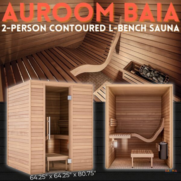 Auroom Baia 2-person indoor sauna kit with contoured wavy bench