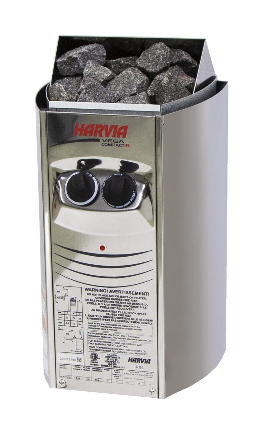 Harvia Vega Compact Product Photo Showing Shiny Stainless Steel And Controls