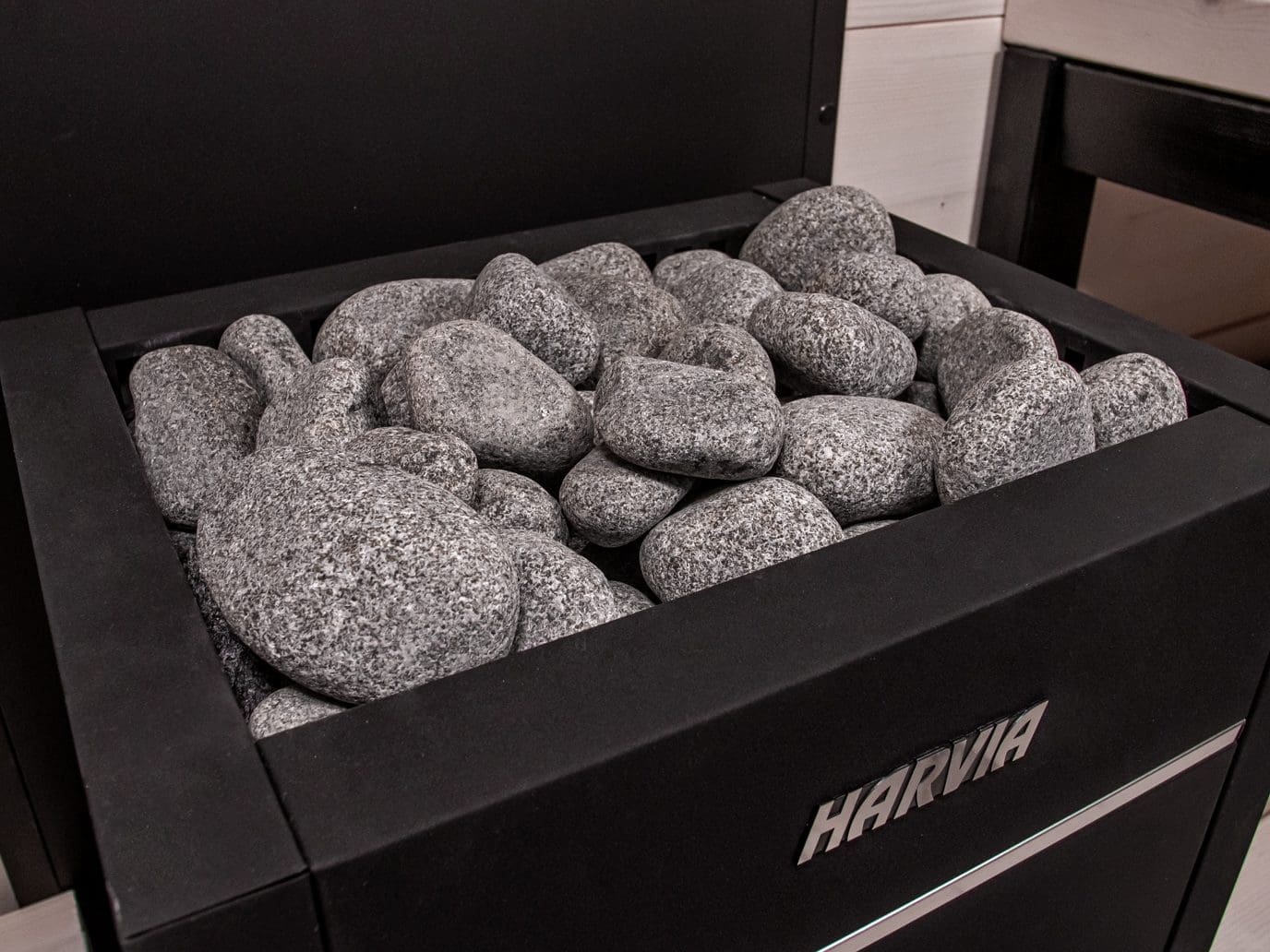Harvia_Saunakivet_R-991_1 Sauna Rocks Closeup On The Harvia Virta Electric Sauna Heater