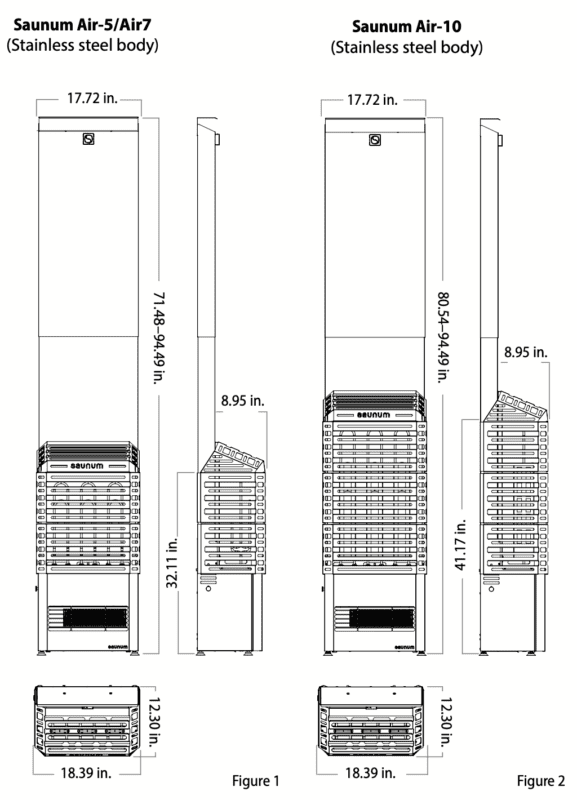 Saunum Stainless dimensions and height requirements