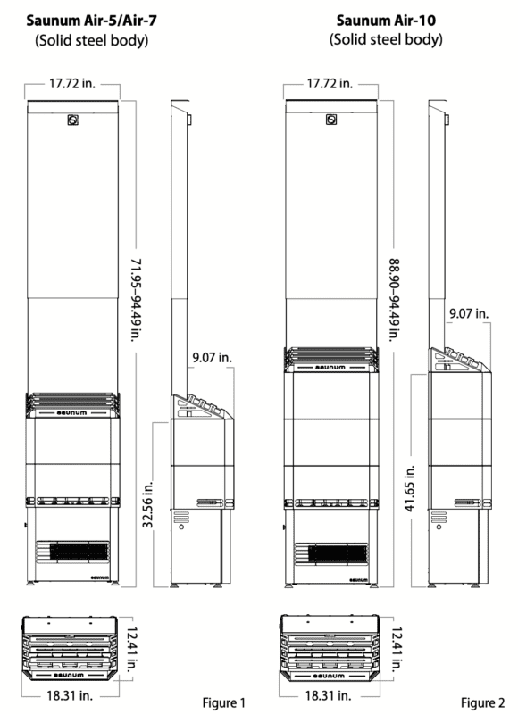 Black saunum air 5 7 and 10 dimensions and height requirements