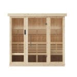 Image of the SaunaLife Model X7 indoor sauna kit showcasing the illuminating white LED lighting system in use.
