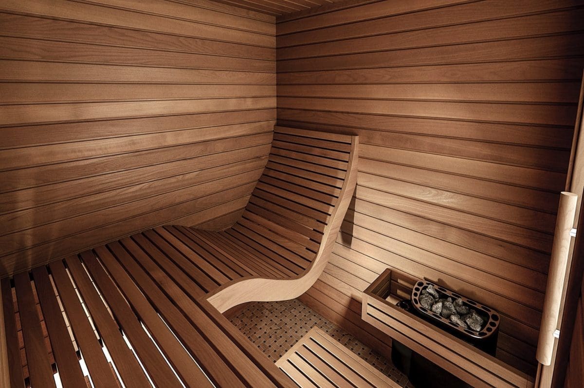auroom baia sauna bench design with wavy ergonomic hair