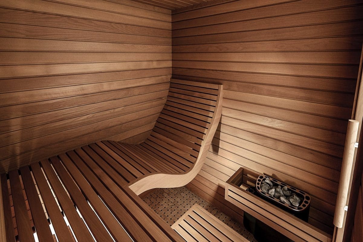auroom baia sauna bench design with wavy ergonomic hair