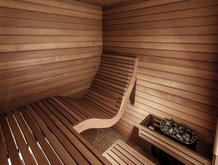 auroom baia indoor sauna kit with wavy bench