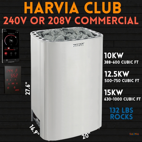 harvia club 208v or 240v commercial single phase or 3 phase club 10 club 12.5 club 15 kw