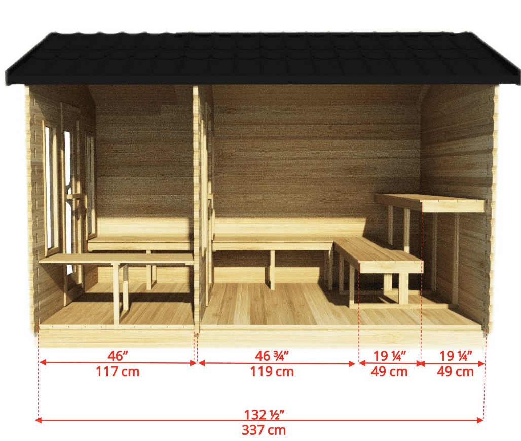 Interior sauna layout with changeroom featured on SaunaMarketplace.com