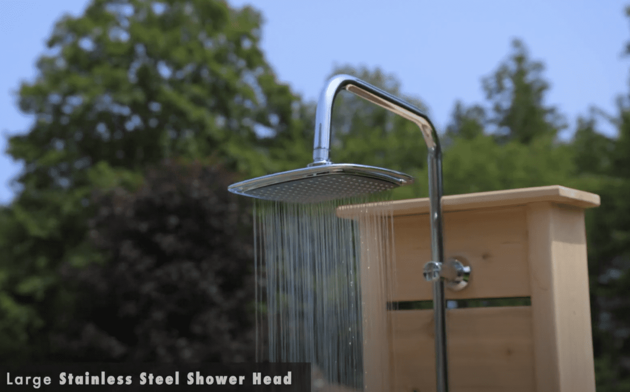 With an Oversized Stainless Steel Shower Head for Rainfall Effect