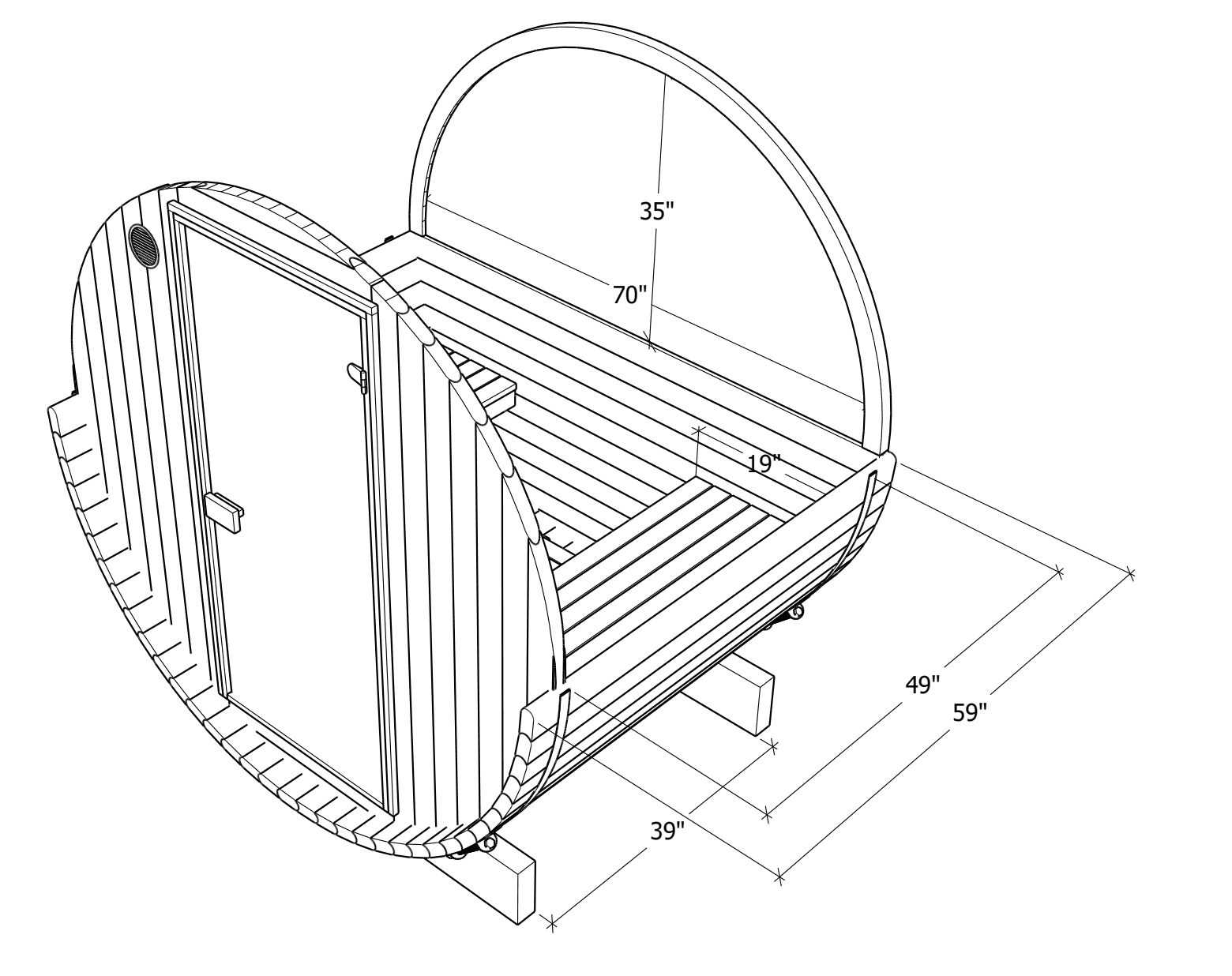 Thermory Barrel Sauna Kit no 54 Side Cut with rear window