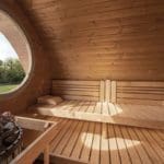 saunalife g11 pod sauna with two rows of benches and changing room