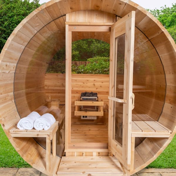serenity mp glass see through panoramic glass front barrel sauna from dundalk