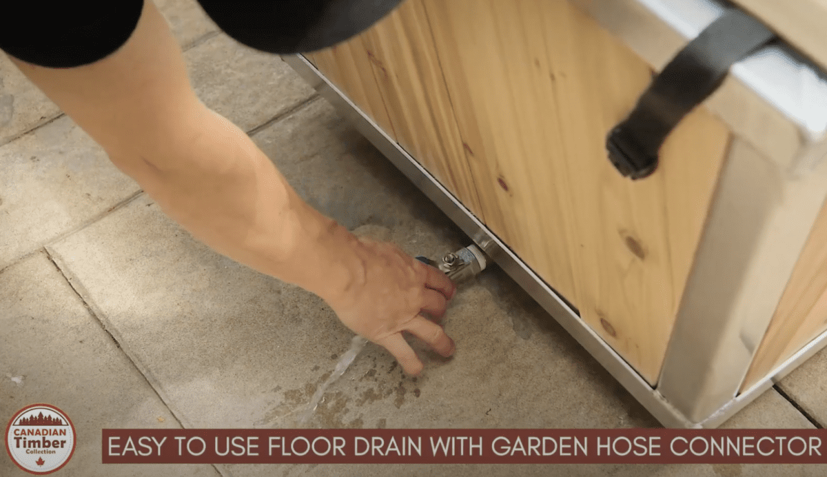 Easy to use floor drain with garden hose connector.