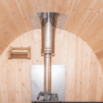 Karhu Wood Sauna Stove w/ Through Roof Chimney Kit and Heat Shield for back wall +$2,123.50