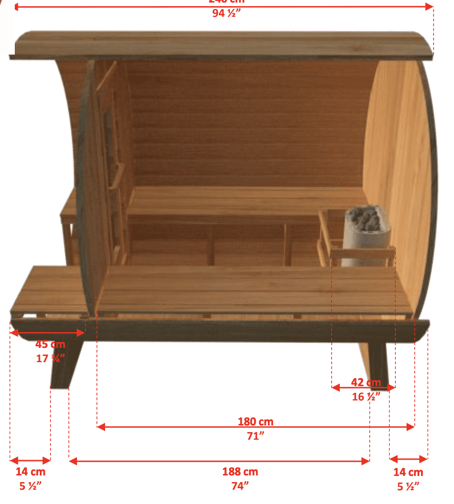 Serenity Barrel Sauna Dimensions from Dundalk Leisurecraft Canadian Timber Line with White Cedar from Canada shipping free