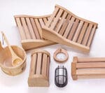 Thermometer/Hygrometer, 2 backrests, wood bucket and ladle, Sauna wall light and wood cover, cedar bottle shelf +$195.00