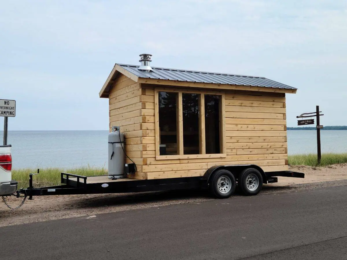Mobile Log Sauna on Wheels with Propane Stove from TORCH