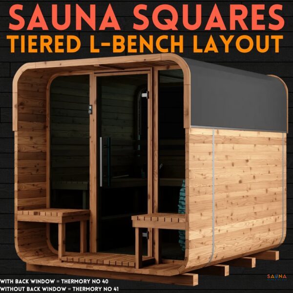 Squares by Thermory with Tiered L-Bench Layout. Thermory No 41 and THermory No 40