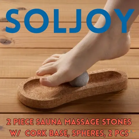 Hukka Solejoy Sauna Massage Stones With Natural Cork Base, Spheres, 2 Pcs With Foot Model
