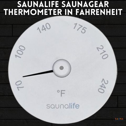 SaunaLife Thermometer in Fahrenheit white on shou sugi ban background
