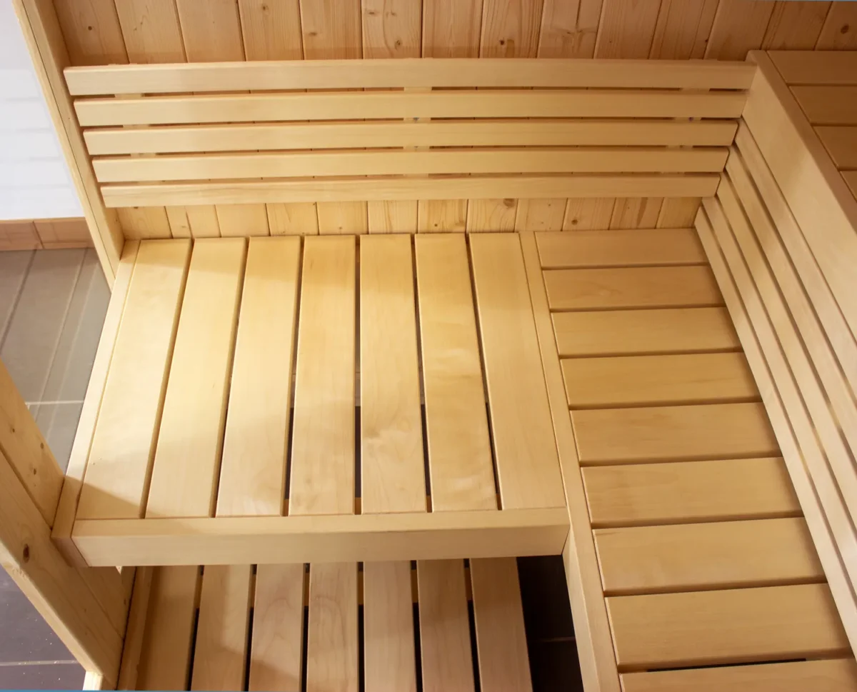 Inside The Saunalife X6 Indoor Sauna Kit Showing The Aspen Bench