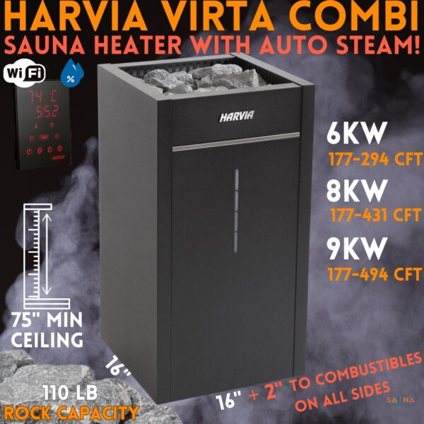 Harvia Virta Combi electric sauna heater with automatic steam function steamer