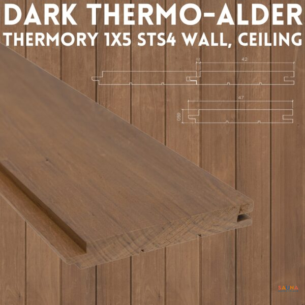 Dark Thermo-Alder Thermory 1x5 STS4 Wall and Ceiling Cladding Sauna Wood on Sauna Marketplace