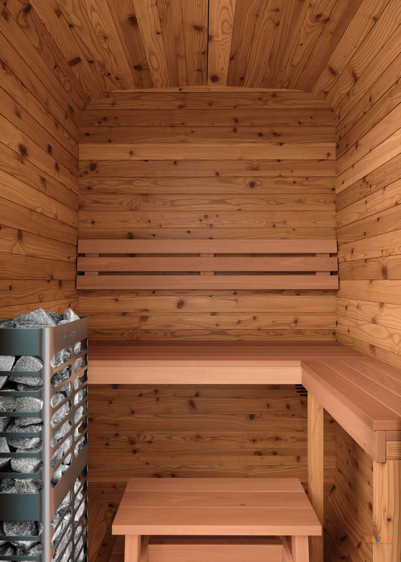 Front_Indoor_Bench1 Thermory No 45 Square Mini 1 Person Outdoor Sauna Kit Thermory No 45 Square Mini 1 Person Outdoor Sauna Kit
