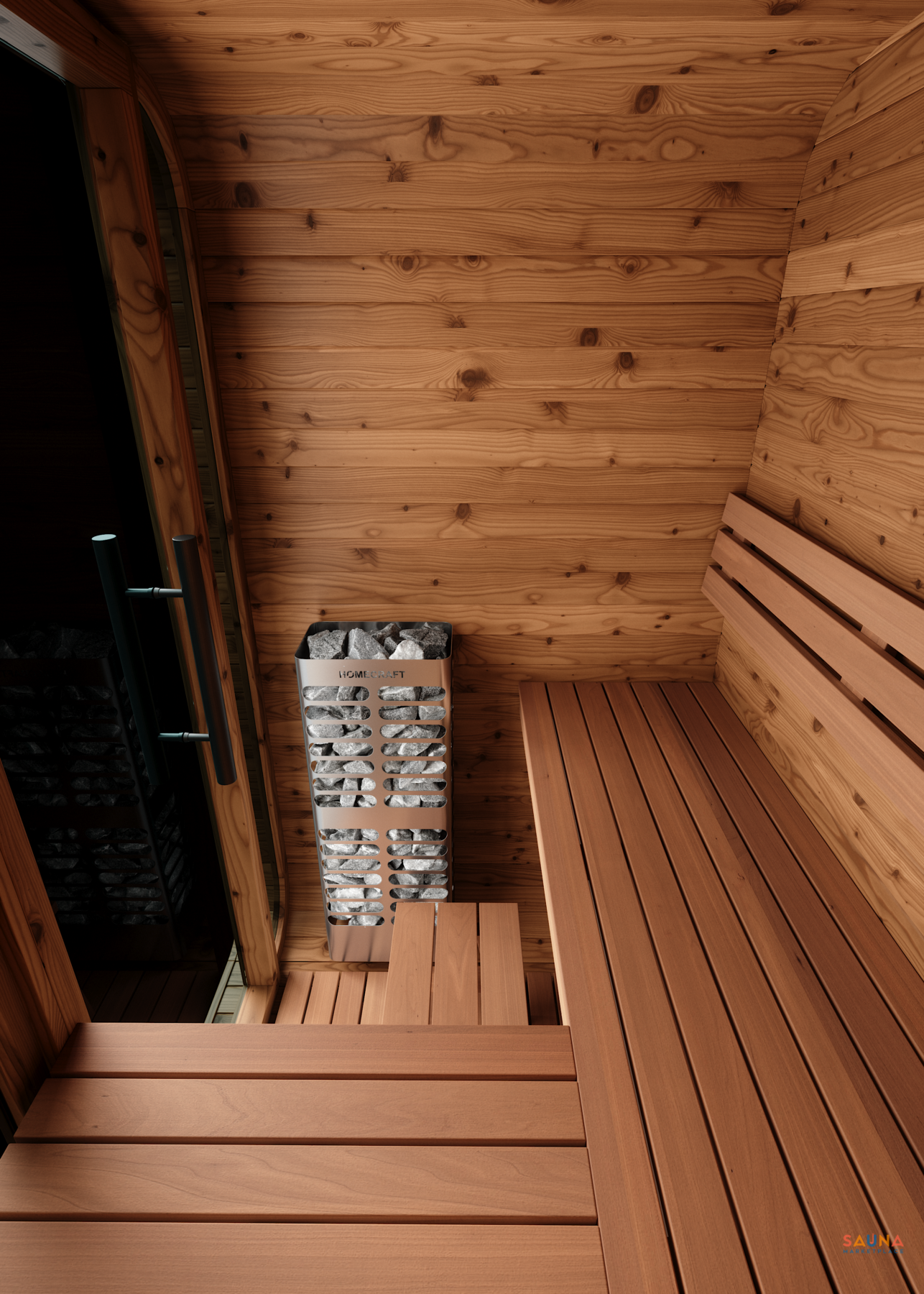 Indoor_Side_Bench1 Thermory No 45 Square Mini 1 Person Outdoor Sauna Kit Inside With Homecraft Revive Slim