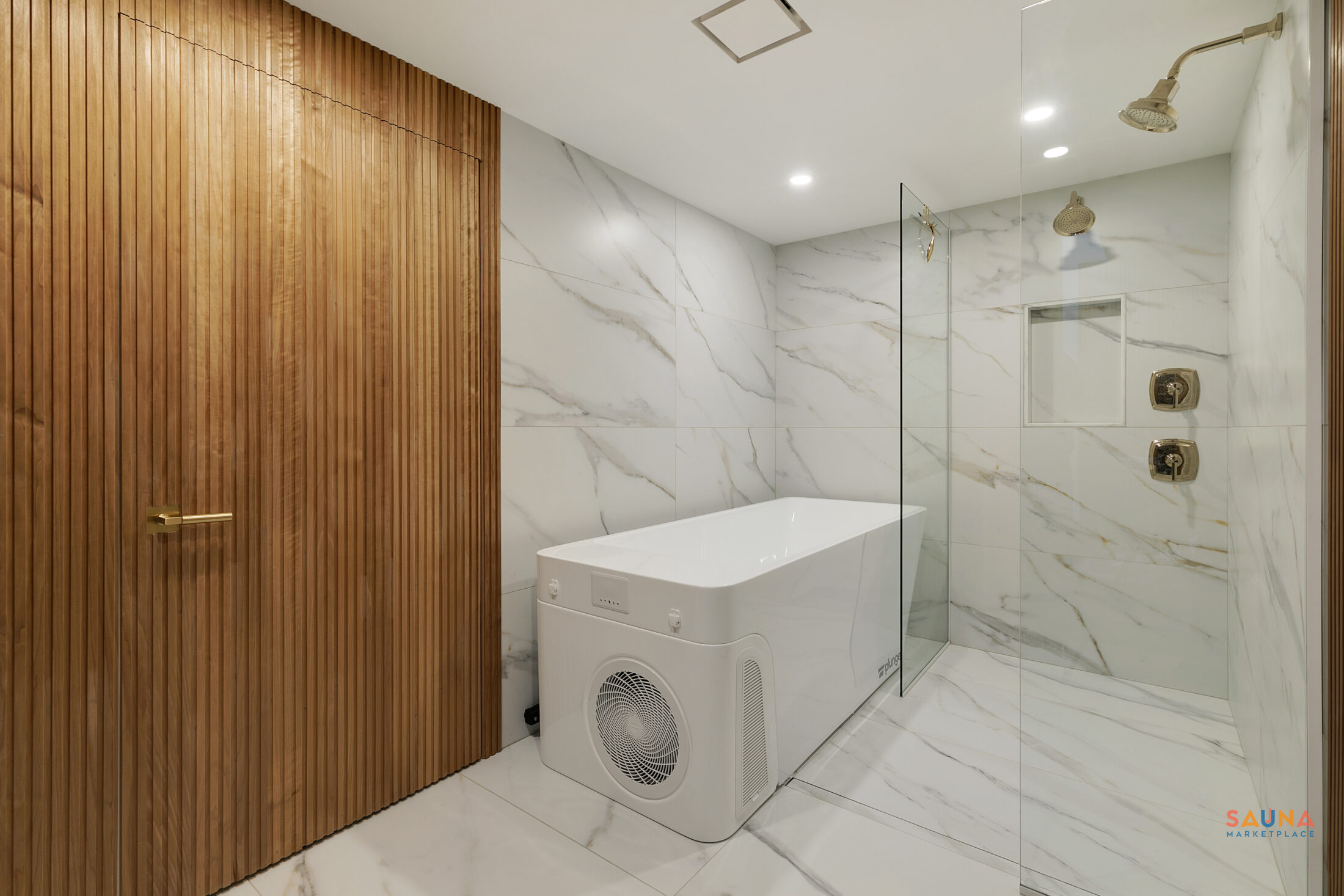 Tousleyco_Glengarry_Wellness_003 Thermory Kyte In Thermo-Aspen Sauna Wood On Sauna Marketplace With Ice Bath Plunge In Recovery Basement Room In Minnesota