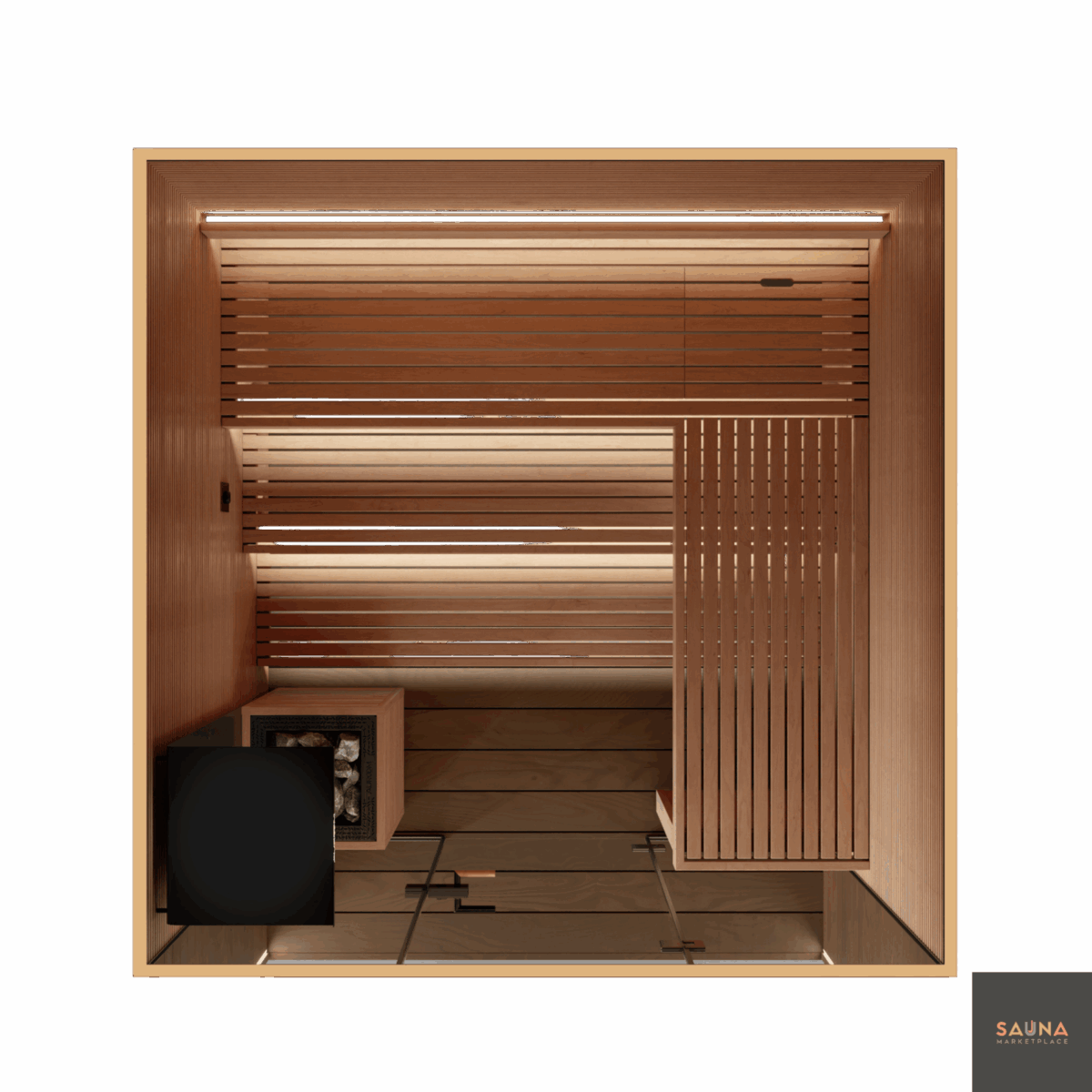 Auroom Aera Outdoor Sauna Kit With 3 Bench Levels And Overhang To Trumpkin Specs