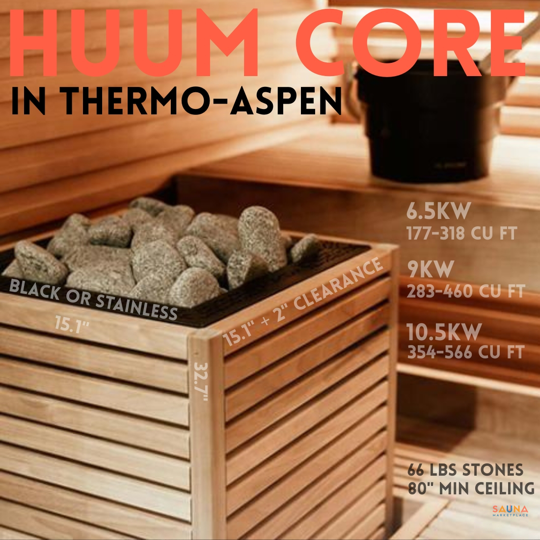 Huum Core With Thermo Aspen Huum Core Electric Sauna Heater With Wood Exterior | Thermo-Aspen, Aspen, Or Alder - Image 1